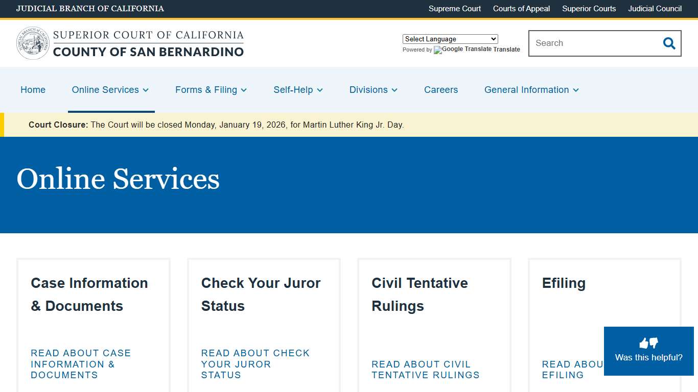Online Services | Superior Court of California | County of San Bernardino