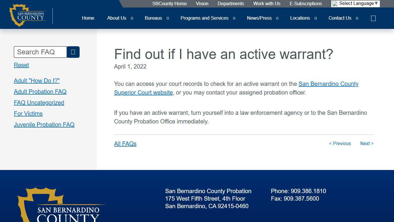 Find out if I have an active warrant? – San Bernardino County Probation